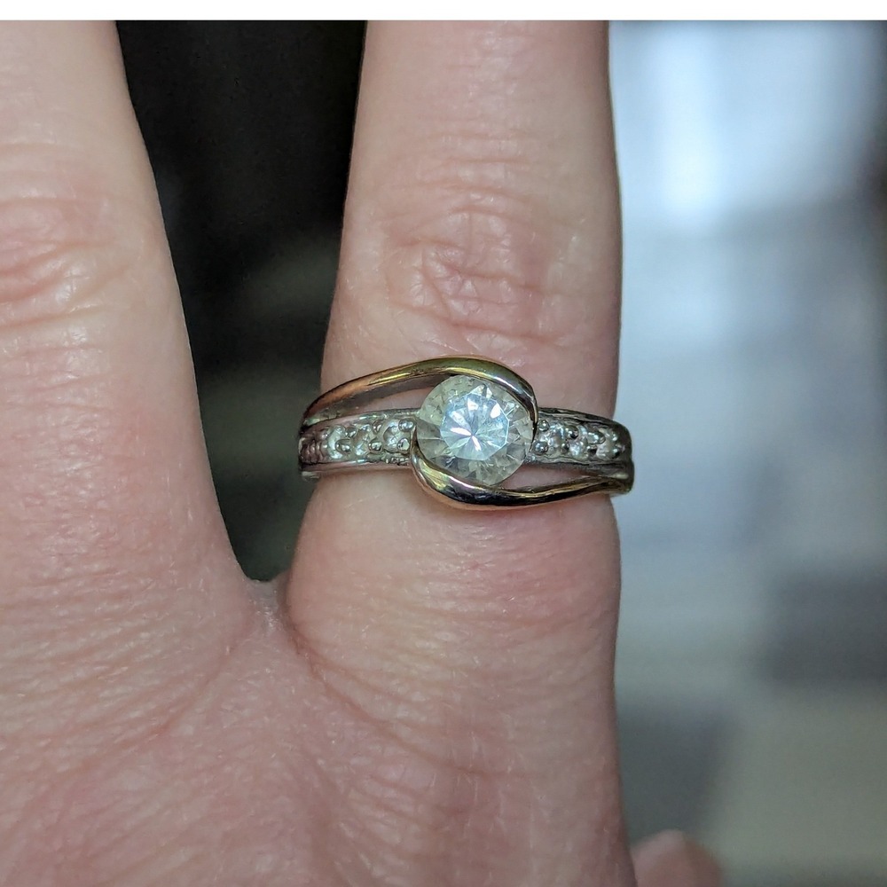 Joseph Esposito 18KT‎ HGE Two-Tone Bypass Solitaire Ring Mixed Metal CZ Size 10